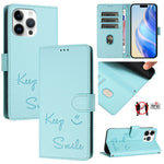 Capa de telemóvel em pele com relevo de sorriso e RFID, para iPhone 14 Pro Max, para iPhone SE 2022 / 2020 / 8 / 7, para iPhone 13 Pro Max, para iPhone 13 Pro, para iPhone 13 mini, para iPhone 12 / 12 Pro, para iPhone 12 Pro Max, para iPhone 12 mini