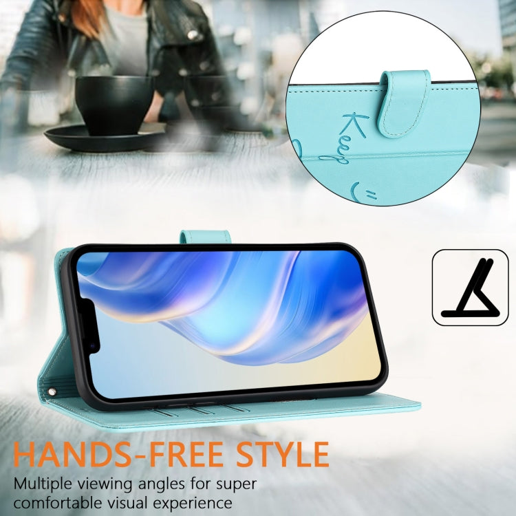 Capa de telemóvel em pele com relevo de sorriso e RFID, para iPhone 14 Pro Max, para iPhone SE 2022 / 2020 / 8 / 7, para iPhone 13 Pro Max, para iPhone 13 Pro, para iPhone 13 mini, para iPhone 12 / 12 Pro, para iPhone 12 Pro Max, para iPhone 12 mini