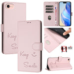 Capa de telemóvel em pele com relevo de sorriso e RFID, para iPhone 14 Pro Max, para iPhone SE 2022 / 2020 / 8 / 7, para iPhone 13 Pro Max, para iPhone 13 Pro, para iPhone 13 mini, para iPhone 12 / 12 Pro, para iPhone 12 Pro Max, para iPhone 12 mini