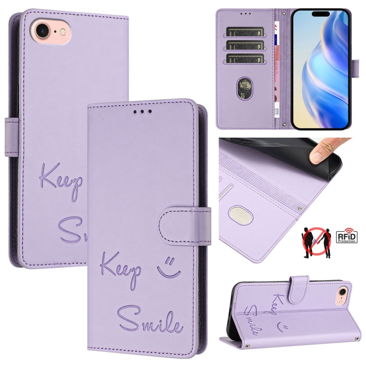Capa de telemóvel em pele com relevo de sorriso e RFID, para iPhone 14 Pro Max, para iPhone SE 2022 / 2020 / 8 / 7, para iPhone 13 Pro Max, para iPhone 13 Pro, para iPhone 13 mini, para iPhone 12 / 12 Pro, para iPhone 12 Pro Max, para iPhone 12 mini