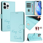 Capa de telemóvel em pele com relevo de sorriso e RFID, para iPhone 14 Pro Max, para iPhone SE 2022 / 2020 / 8 / 7, para iPhone 13 Pro Max, para iPhone 13 Pro, para iPhone 13 mini, para iPhone 12 / 12 Pro, para iPhone 12 Pro Max, para iPhone 12 mini