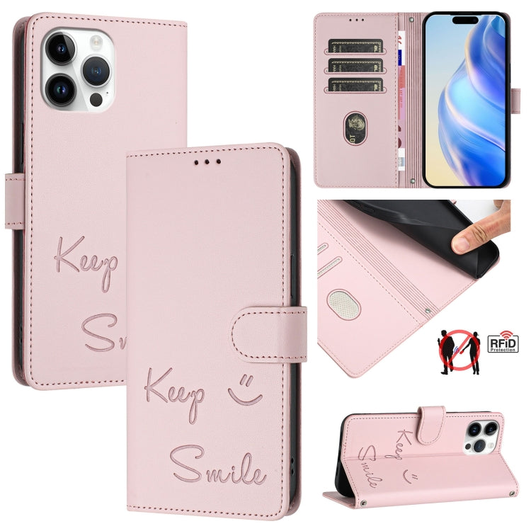 Capa de telemóvel em pele com relevo de sorriso e RFID, para iPhone 14 Pro Max, para iPhone SE 2022 / 2020 / 8 / 7, para iPhone 13 Pro Max, para iPhone 13 Pro, para iPhone 13 mini, para iPhone 12 / 12 Pro, para iPhone 12 Pro Max, para iPhone 12 mini