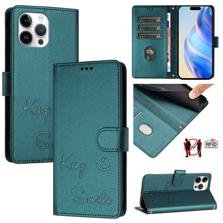 Capa de telemóvel em pele com relevo de sorriso e RFID, para iPhone 14 Pro Max, para iPhone SE 2022 / 2020 / 8 / 7, para iPhone 13 Pro Max, para iPhone 13 Pro, para iPhone 13 mini, para iPhone 12 / 12 Pro, para iPhone 12 Pro Max, para iPhone 12 mini
