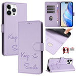 Capa de telemóvel em pele com relevo de sorriso e RFID, para iPhone 14 Pro Max, para iPhone SE 2022 / 2020 / 8 / 7, para iPhone 13 Pro Max, para iPhone 13 Pro, para iPhone 13 mini, para iPhone 12 / 12 Pro, para iPhone 12 Pro Max, para iPhone 12 mini