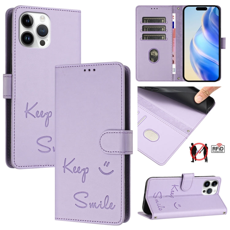 Capa de telemóvel em pele com relevo de sorriso e RFID, para iPhone 14 Pro Max, para iPhone SE 2022 / 2020 / 8 / 7, para iPhone 13 Pro Max, para iPhone 13 Pro, para iPhone 13 mini, para iPhone 12 / 12 Pro, para iPhone 12 Pro Max, para iPhone 12 mini