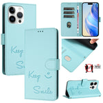 Capa de telemóvel em pele com relevo de sorriso e RFID, para iPhone 14 Pro Max, para iPhone SE 2022 / 2020 / 8 / 7, para iPhone 13 Pro Max, para iPhone 13 Pro, para iPhone 13 mini, para iPhone 12 / 12 Pro, para iPhone 12 Pro Max, para iPhone 12 mini