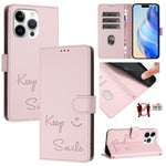 Capa de telemóvel em pele com relevo de sorriso e RFID, para iPhone 14 Pro Max, para iPhone SE 2022 / 2020 / 8 / 7, para iPhone 13 Pro Max, para iPhone 13 Pro, para iPhone 13 mini, para iPhone 12 / 12 Pro, para iPhone 12 Pro Max, para iPhone 12 mini
