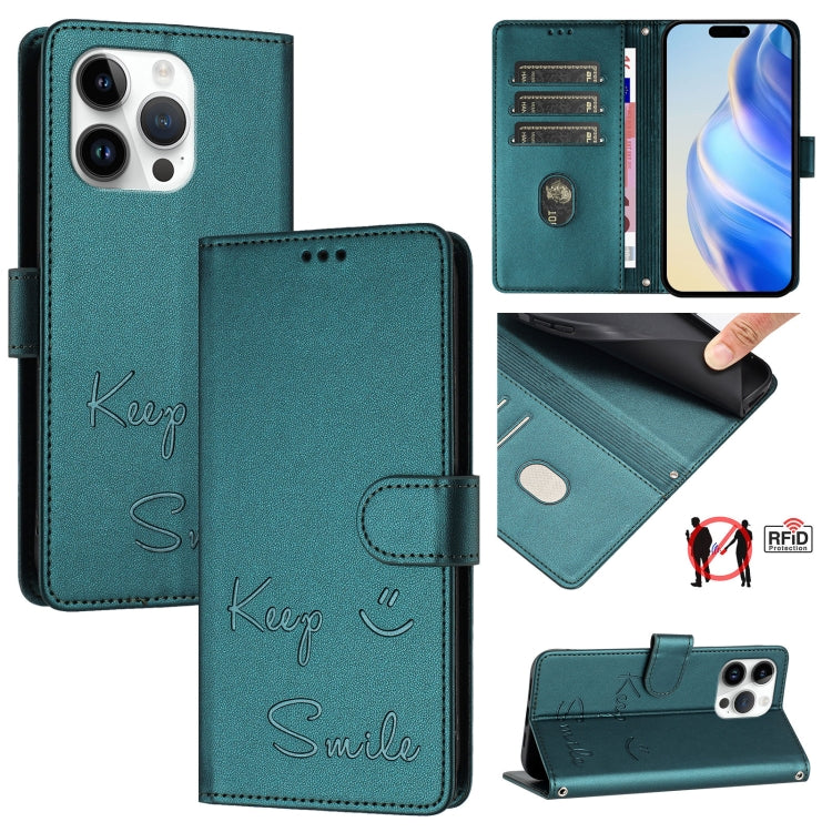Capa de telemóvel em pele com relevo de sorriso e RFID, para iPhone 14 Pro Max, para iPhone SE 2022 / 2020 / 8 / 7, para iPhone 13 Pro Max, para iPhone 13 Pro, para iPhone 13 mini, para iPhone 12 / 12 Pro, para iPhone 12 Pro Max, para iPhone 12 mini