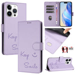 Capa de telemóvel em pele com relevo de sorriso e RFID, para iPhone 14 Pro Max, para iPhone SE 2022 / 2020 / 8 / 7, para iPhone 13 Pro Max, para iPhone 13 Pro, para iPhone 13 mini, para iPhone 12 / 12 Pro, para iPhone 12 Pro Max, para iPhone 12 mini