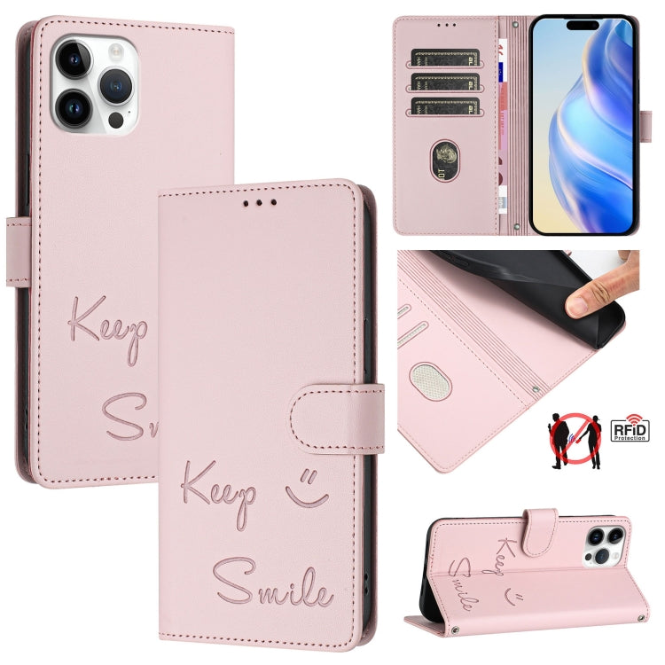 Capa de telemóvel em pele com relevo de sorriso e RFID, para iPhone 14 Pro Max, para iPhone SE 2022 / 2020 / 8 / 7, para iPhone 13 Pro Max, para iPhone 13 Pro, para iPhone 13 mini, para iPhone 12 / 12 Pro, para iPhone 12 Pro Max, para iPhone 12 mini