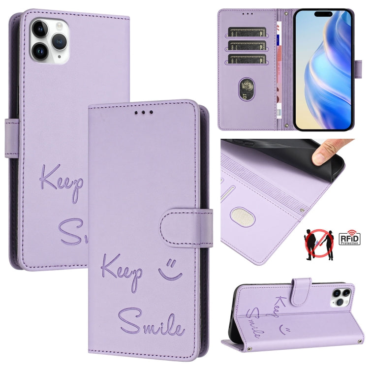 Capa de telemóvel em pele com relevo de sorriso e RFID, para iPhone 11 Pro Max, para iPhone 11, para iPhone 11 Pro, para iPod Touch 7 / 6 / 5, para iPhone X / XS, para iPhone XR, para iPhone XS Max, para iPhone 8 Plus / 7 Plus