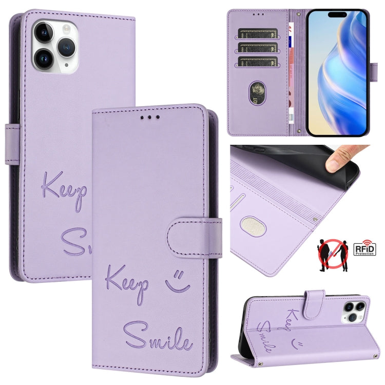 Capa de telemóvel em pele com relevo de sorriso e RFID, para iPhone 11 Pro Max, para iPhone 11, para iPhone 11 Pro, para iPod Touch 7 / 6 / 5, para iPhone X / XS, para iPhone XR, para iPhone XS Max, para iPhone 8 Plus / 7 Plus