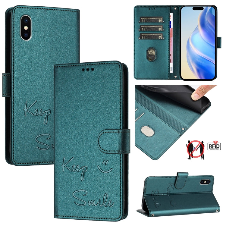Capa de telemóvel em pele com relevo de sorriso e RFID, para iPhone 11 Pro Max, para iPhone 11, para iPhone 11 Pro, para iPod Touch 7 / 6 / 5, para iPhone X / XS, para iPhone XR, para iPhone XS Max, para iPhone 8 Plus / 7 Plus