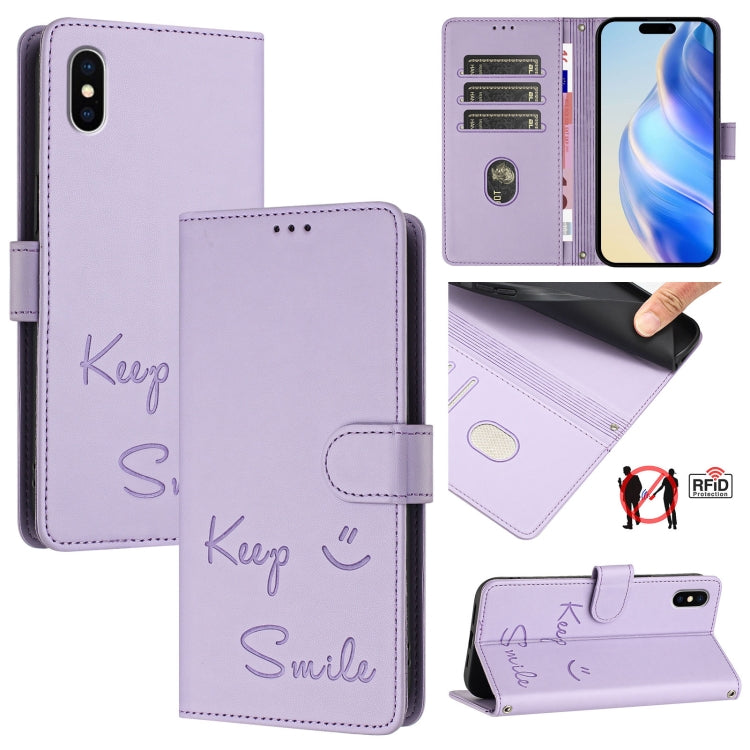 Capa de telemóvel em pele com relevo de sorriso e RFID, para iPhone 11 Pro Max, para iPhone 11, para iPhone 11 Pro, para iPod Touch 7 / 6 / 5, para iPhone X / XS, para iPhone XR, para iPhone XS Max, para iPhone 8 Plus / 7 Plus