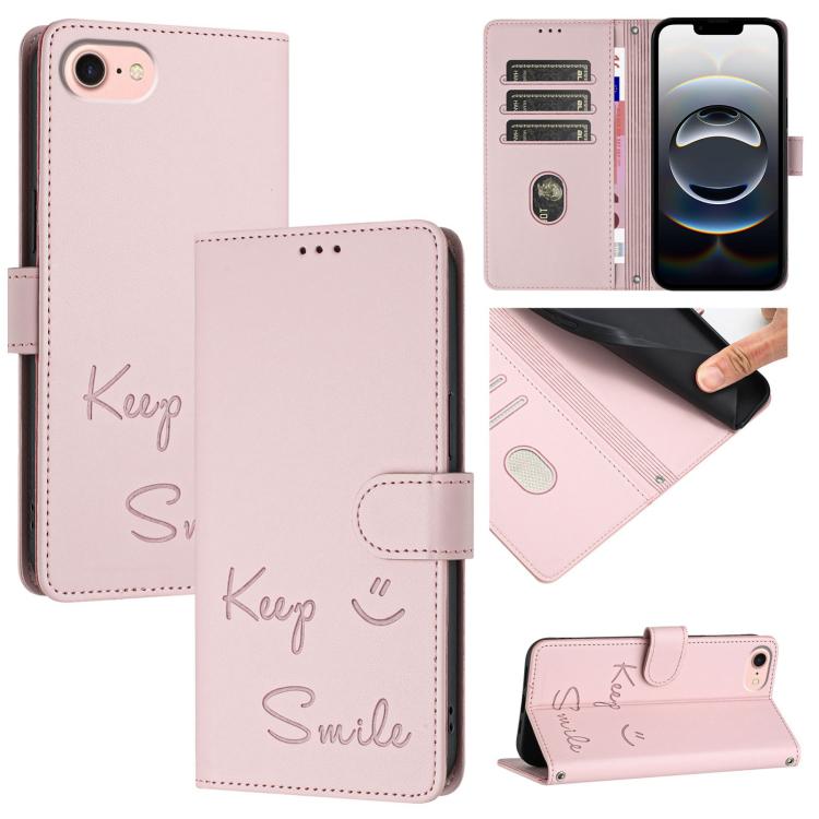 Capa de Telemóvel em Pele com Relevo de Sorriso e RFID, Para iPhone 17 Pro Max, Para iPhone 17 Pro, Para iPhone 17, Para iPhone Air, Para iPhone SE 2024, Para iPhone 16 Pro Max, Para iPhone 16 Pro, Para iPhone 16 Plus