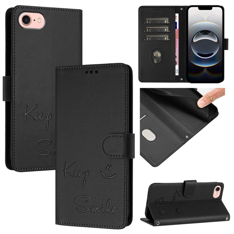 Capa de Telemóvel em Pele com Relevo de Sorriso e RFID, Para iPhone 17 Pro Max, Para iPhone 17 Pro, Para iPhone 17, Para iPhone Air, Para iPhone SE 2024, Para iPhone 16 Pro Max, Para iPhone 16 Pro, Para iPhone 16 Plus