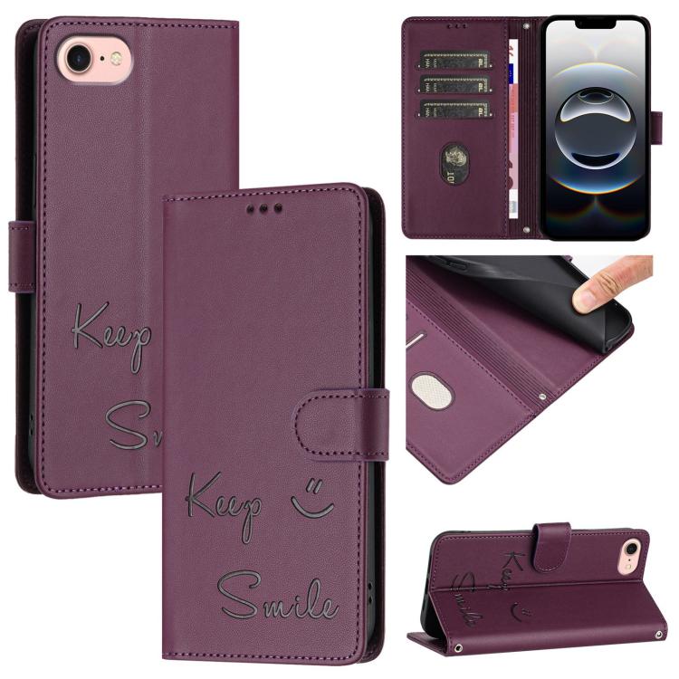 Capa de Telemóvel em Pele com Relevo de Sorriso e RFID, Para iPhone 17 Pro Max, Para iPhone 17 Pro, Para iPhone 17, Para iPhone Air, Para iPhone SE 2024, Para iPhone 16 Pro Max, Para iPhone 16 Pro, Para iPhone 16 Plus