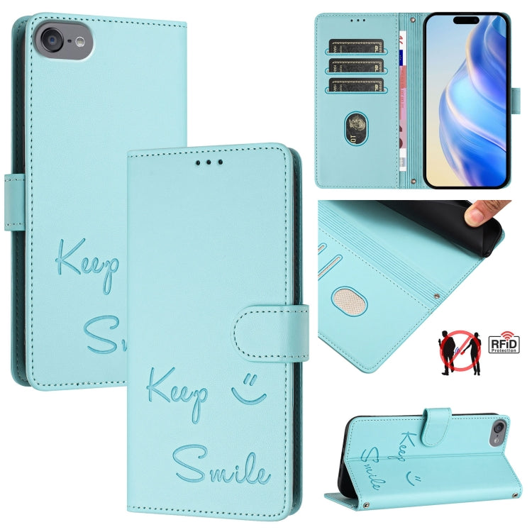 Capa de telemóvel em pele com relevo de sorriso e RFID, para iPhone 11 Pro Max, para iPhone 11, para iPhone 11 Pro, para iPod Touch 7 / 6 / 5, para iPhone X / XS, para iPhone XR, para iPhone XS Max, para iPhone 8 Plus / 7 Plus