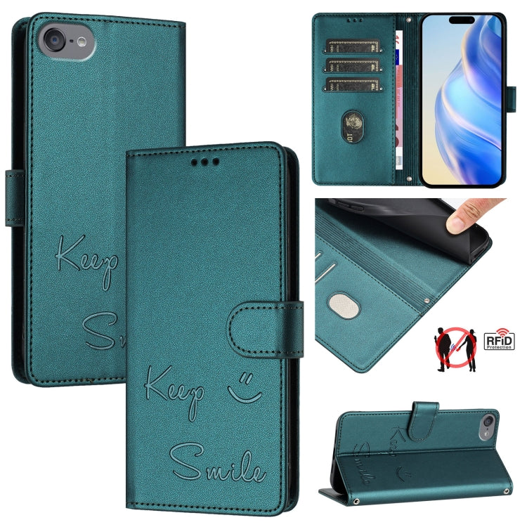 Capa de telemóvel em pele com relevo de sorriso e RFID, para iPhone 11 Pro Max, para iPhone 11, para iPhone 11 Pro, para iPod Touch 7 / 6 / 5, para iPhone X / XS, para iPhone XR, para iPhone XS Max, para iPhone 8 Plus / 7 Plus