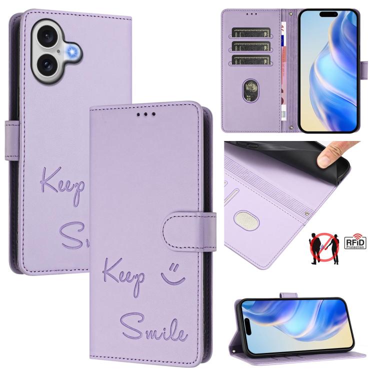 Capa de Telemóvel em Pele com Relevo de Sorriso e RFID, Para iPhone 17 Pro Max, Para iPhone 17 Pro, Para iPhone 17, Para iPhone Air, Para iPhone SE 2024, Para iPhone 16 Pro Max, Para iPhone 16 Pro, Para iPhone 16 Plus