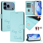 Capa de Telemóvel em Pele com Relevo de Sorriso e RFID, Para iPhone 17 Pro Max, Para iPhone 17 Pro, Para iPhone 17, Para iPhone Air, Para iPhone SE 2024, Para iPhone 16 Pro Max, Para iPhone 16 Pro, Para iPhone 16 Plus