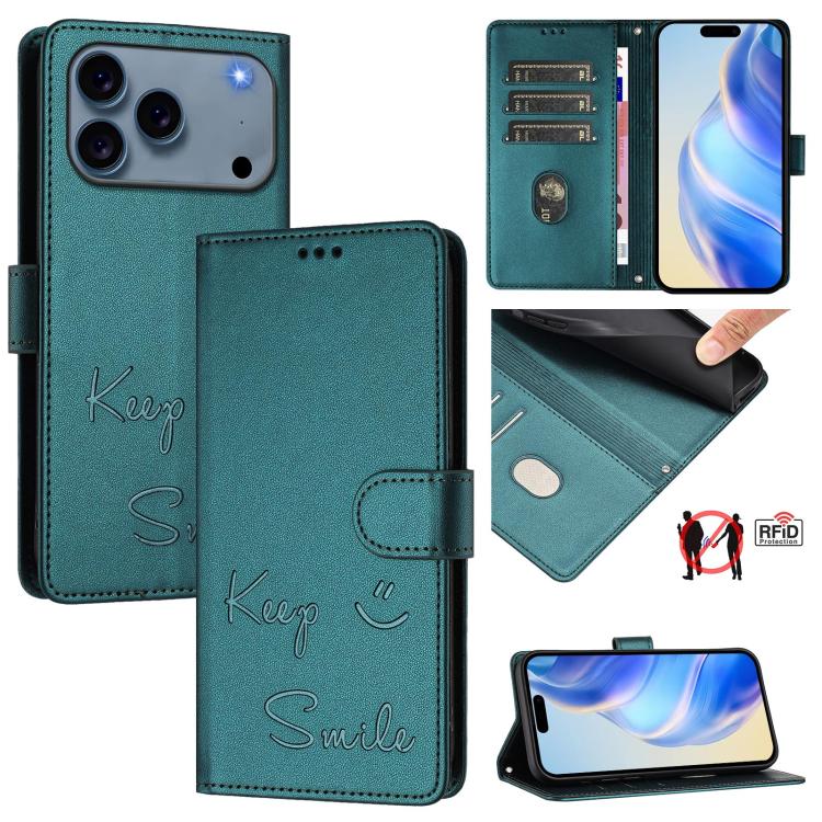 Capa de Telemóvel em Pele com Relevo de Sorriso e RFID, Para iPhone 17 Pro Max, Para iPhone 17 Pro, Para iPhone 17, Para iPhone Air, Para iPhone SE 2024, Para iPhone 16 Pro Max, Para iPhone 16 Pro, Para iPhone 16 Plus