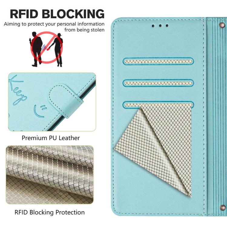 Capa de Telemóvel em Pele com Relevo de Sorriso e RFID, Para iPhone 17 Pro Max, Para iPhone 17 Pro, Para iPhone 17, Para iPhone Air, Para iPhone SE 2024, Para iPhone 16 Pro Max, Para iPhone 16 Pro, Para iPhone 16 Plus