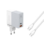 Adaptador de Energia USB LDNIO A2620C PD3.0 65W para Viagem com Cabo Type-C para Type-C, Ficha UE, Ficha EUA, Ficha UK
