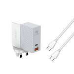 Adaptador de Energia USB LDNIO A2620C PD3.0 65W para Viagem com Cabo Type-C para Type-C, Ficha UE, Ficha EUA, Ficha UK