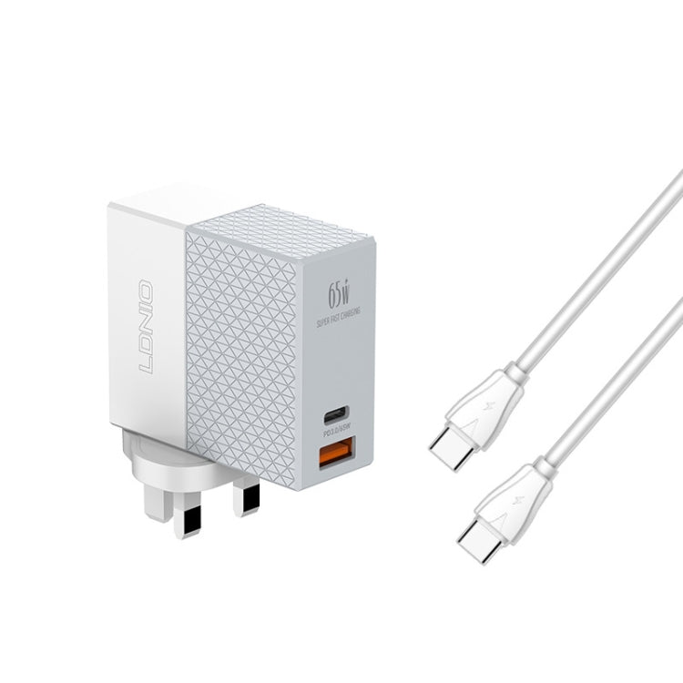 Adaptador de Energia USB LDNIO A2620C PD3.0 65W para Viagem com Cabo Type-C para Type-C, Ficha UE, Ficha EUA, Ficha UK