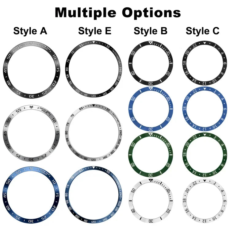 Anel de Aro em Aço Inoxidável Estilo E para Mostrador de Smartwatch, Para Samsung Galaxy Watch Ultra 47mm, Para Samsung Galaxy Watch 7 44mm, Para Samsung Galaxy Watch 7 40mm