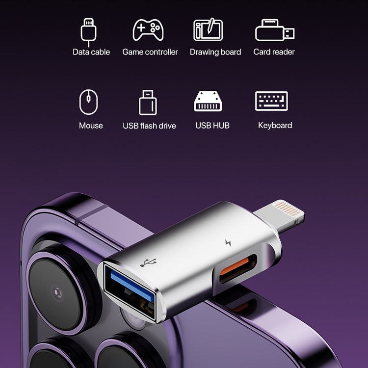 Adaptador OTG 8 Pinos para USB, USB-C / Tipo-C, 8 Pinos para USB, Tipo-C