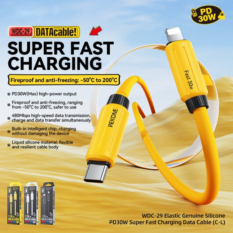 WK WDC-29 Cabo de Dados de Carregamento Rápido Elástico de Silicone Genuíno 1m PD30W Tipo-C para 8 Pinos, WDC-29
