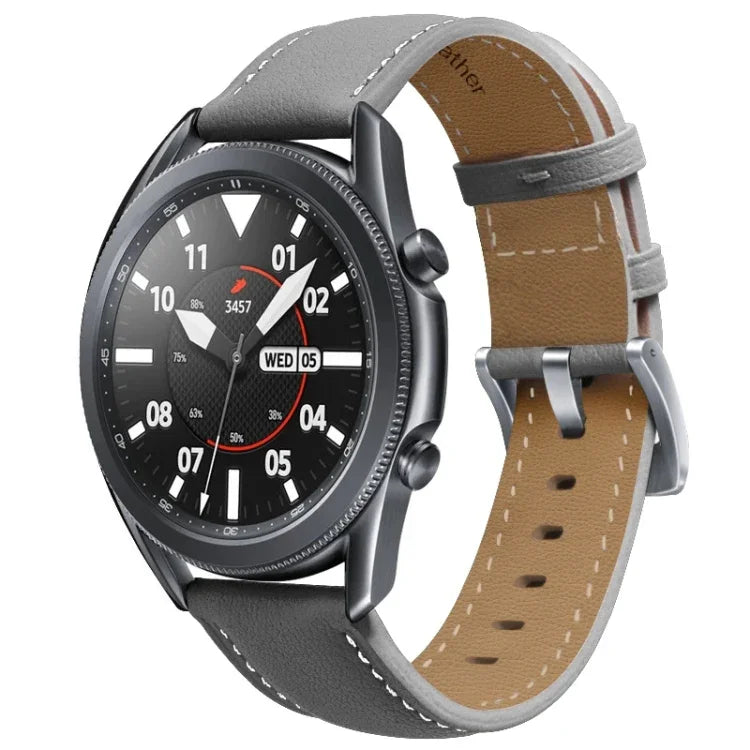 Correia de Substituição com Fivela Prateada em Couro Genuíno, Para Samsung Galaxy Watch3 45mm, Para Samsung Galaxy Watch3 41mm