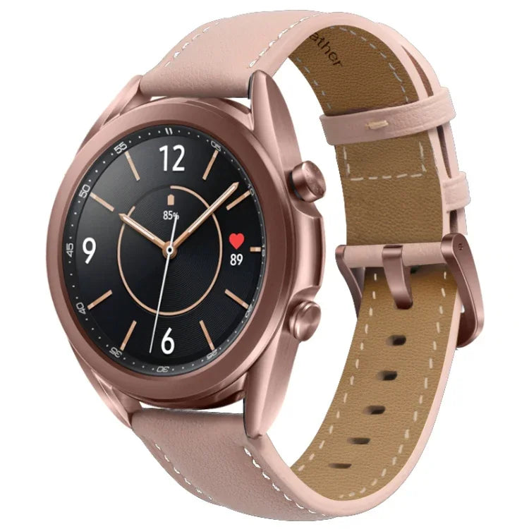 Correia de Substituição com Fivela Prateada em Couro Genuíno, Para Samsung Galaxy Watch3 45mm, Para Samsung Galaxy Watch3 41mm