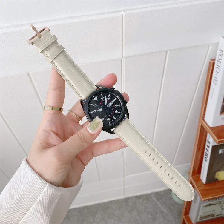 Correia de Substituição com Fivela Prateada em Couro Genuíno, Para Samsung Galaxy Watch3 45mm, Para Samsung Galaxy Watch3 41mm