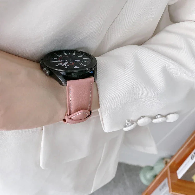 Correia de Substituição com Fivela Prateada em Couro Genuíno, Para Samsung Galaxy Watch3 45mm, Para Samsung Galaxy Watch3 41mm