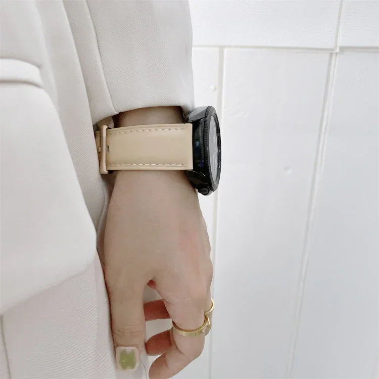 Correia de Substituição com Fivela Prateada em Couro Genuíno, Para Samsung Galaxy Watch3 45mm, Para Samsung Galaxy Watch3 41mm