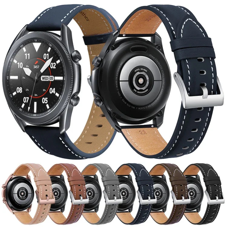 Correia de Substituição com Fivela Prateada em Couro Genuíno, Para Samsung Galaxy Watch3 45mm, Para Samsung Galaxy Watch3 41mm