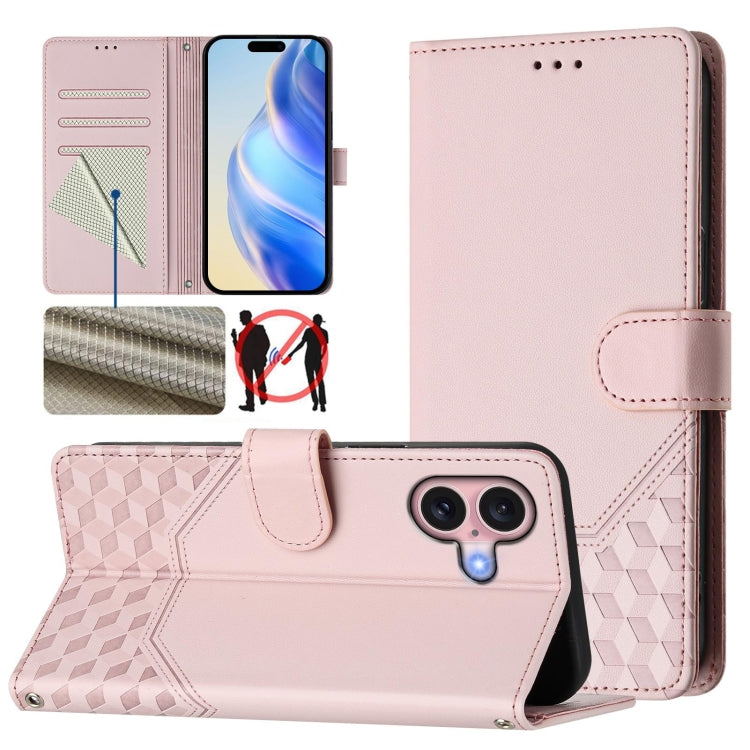 Capa de telemóvel em pele com relevo de favo de mel e proteção RFID, para iPhone 17e / 16e, para iPhone 17 Pro Max, para iPhone 17 Pro, para iPhone 17, para iPhone Air, para iPhone 16 Pro Max, para iPhone 16 Pro, para iPhone 16 Plus