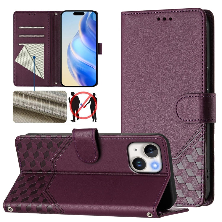 Honeycomb Embossing RFID Leather Phone Case, For iPhone 16, For iPhone 15 Pro Max, For iPhone 15 Pro, For iPhone 15 Plus, For iPhone 15, For iPhone 14 Plus, For iPhone 14 / 13, For iPhone 14 Pro