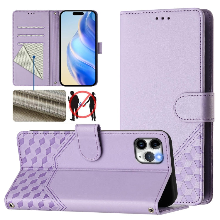 Capa de telemóvel em pele com relevo de colmeia e proteção RFID, Para iPhone 11 Pro Max, Para iPhone 11, Para iPhone 11 Pro, Para iPhone X / XS, Para iPhone XR, Para iPhone XS Max, Para iPhone 8 Plus / 7 Plus