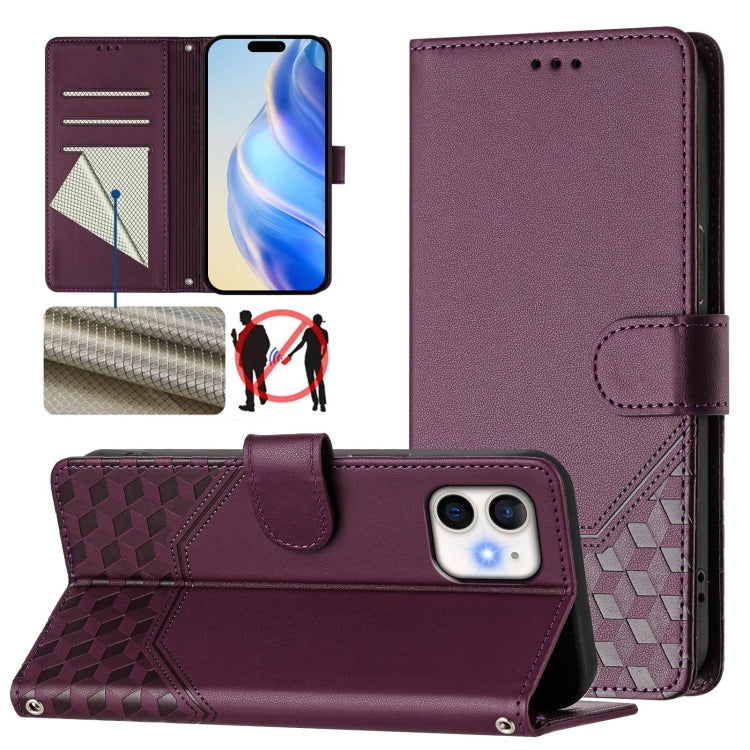 Capa de telemóvel em pele com relevo de colmeia e proteção RFID, Para iPhone 11 Pro Max, Para iPhone 11, Para iPhone 11 Pro, Para iPhone X / XS, Para iPhone XR, Para iPhone XS Max, Para iPhone 8 Plus / 7 Plus