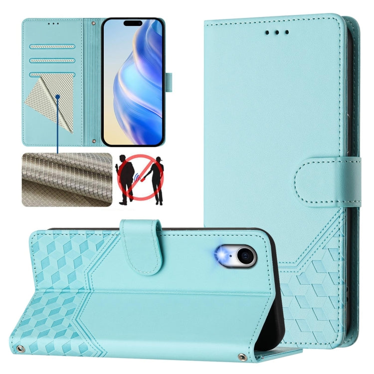 Capa de telemóvel em pele com relevo de colmeia e proteção RFID, Para iPhone 11 Pro Max, Para iPhone 11, Para iPhone 11 Pro, Para iPhone X / XS, Para iPhone XR, Para iPhone XS Max, Para iPhone 8 Plus / 7 Plus