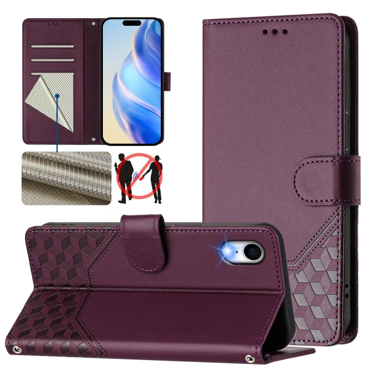 Capa de telemóvel em pele com relevo de colmeia e proteção RFID, Para iPhone 11 Pro Max, Para iPhone 11, Para iPhone 11 Pro, Para iPhone X / XS, Para iPhone XR, Para iPhone XS Max, Para iPhone 8 Plus / 7 Plus