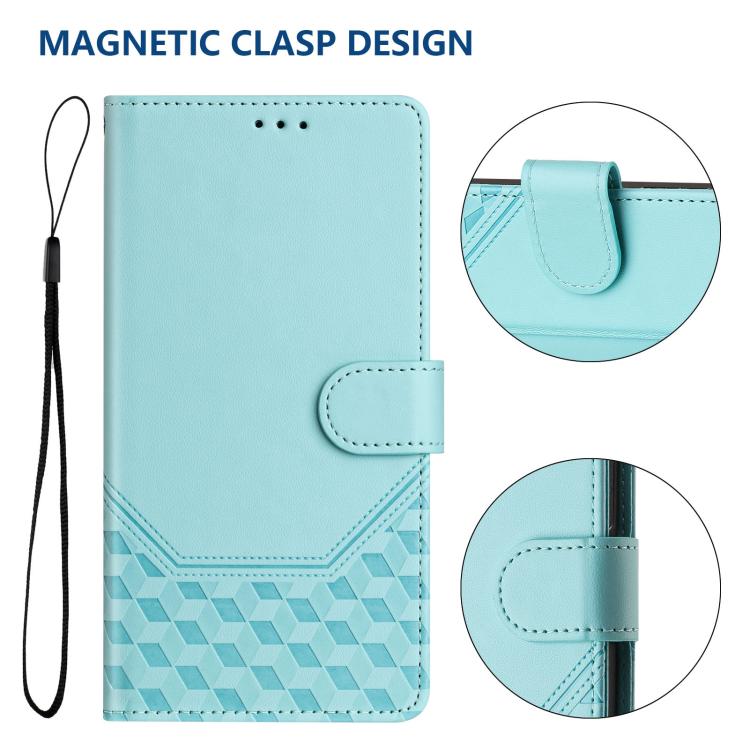 Capa de telemóvel em pele com relevo de favo de mel e proteção RFID, para iPhone 17e / 16e, para iPhone 17 Pro Max, para iPhone 17 Pro, para iPhone 17, para iPhone Air, para iPhone 16 Pro Max, para iPhone 16 Pro, para iPhone 16 Plus