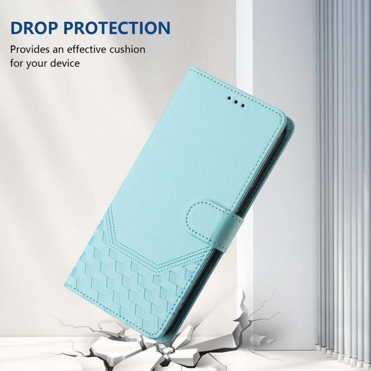 Capa de telemóvel em pele com relevo de favo de mel e proteção RFID, para iPhone 17e / 16e, para iPhone 17 Pro Max, para iPhone 17 Pro, para iPhone 17, para iPhone Air, para iPhone 16 Pro Max, para iPhone 16 Pro, para iPhone 16 Plus