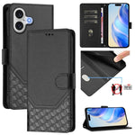 Capa de telemóvel em pele com relevo de favo de mel e proteção RFID, para iPhone 17e / 16e, para iPhone 17 Pro Max, para iPhone 17 Pro, para iPhone 17, para iPhone Air, para iPhone 16 Pro Max, para iPhone 16 Pro, para iPhone 16 Plus