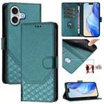 Capa de telemóvel em pele com relevo de favo de mel e proteção RFID, para iPhone 17e / 16e, para iPhone 17 Pro Max, para iPhone 17 Pro, para iPhone 17, para iPhone Air, para iPhone 16 Pro Max, para iPhone 16 Pro, para iPhone 16 Plus