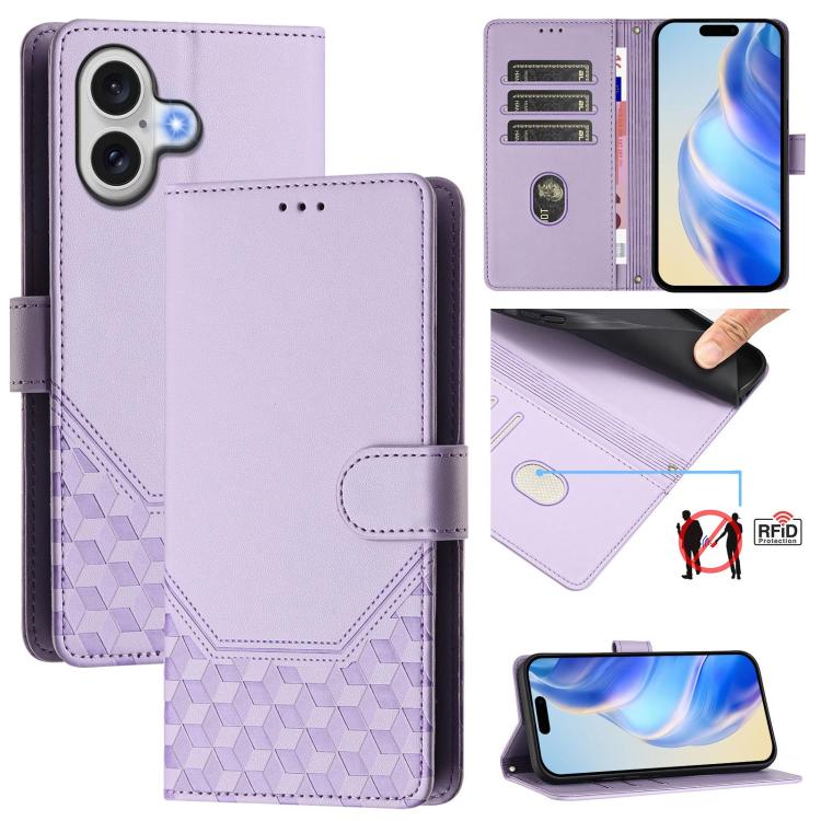 Capa de telemóvel em pele com relevo de favo de mel e proteção RFID, para iPhone 17e / 16e, para iPhone 17 Pro Max, para iPhone 17 Pro, para iPhone 17, para iPhone Air, para iPhone 16 Pro Max, para iPhone 16 Pro, para iPhone 16 Plus